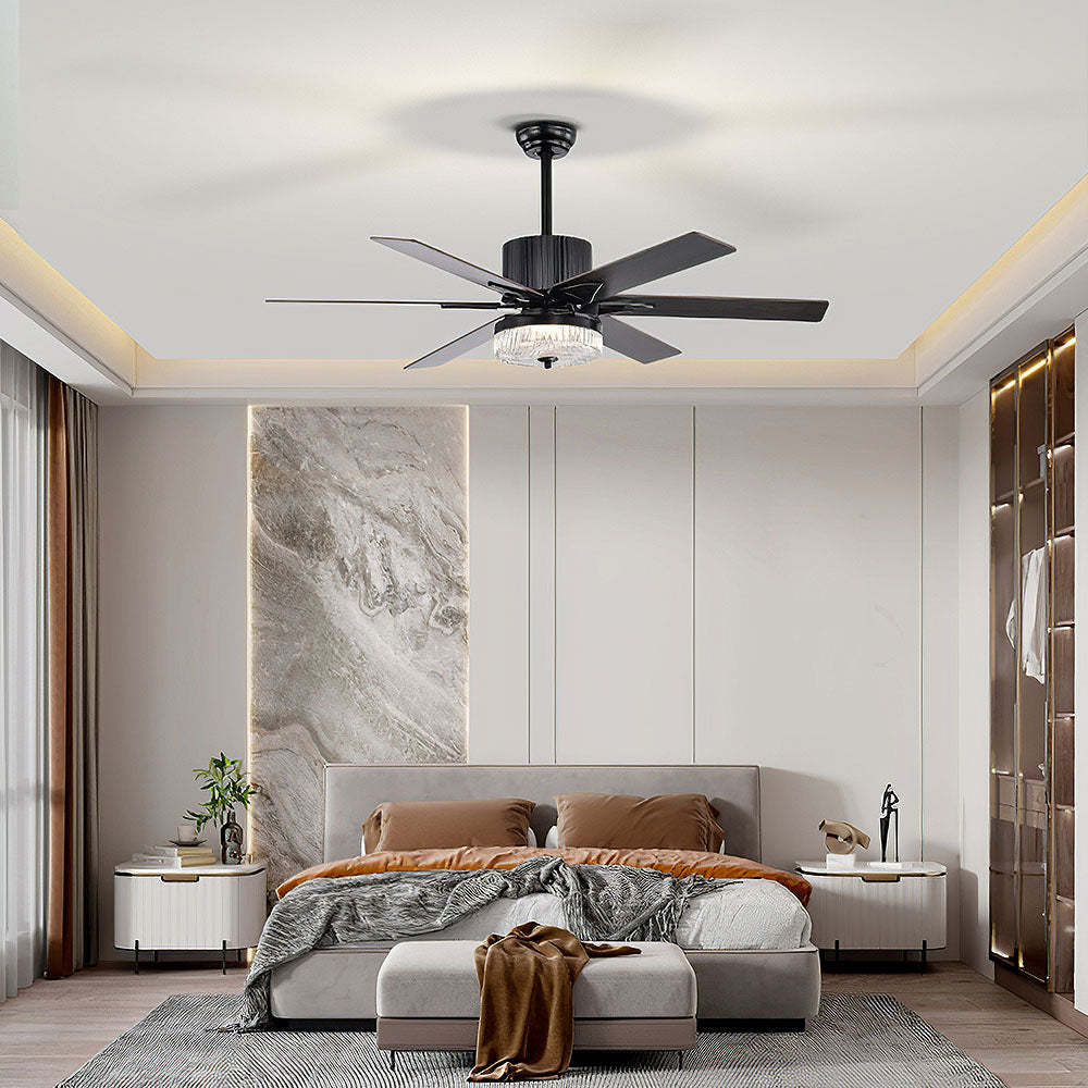 Contemporary Black Ceiling Fan With LED Light And Remote -Homdiy