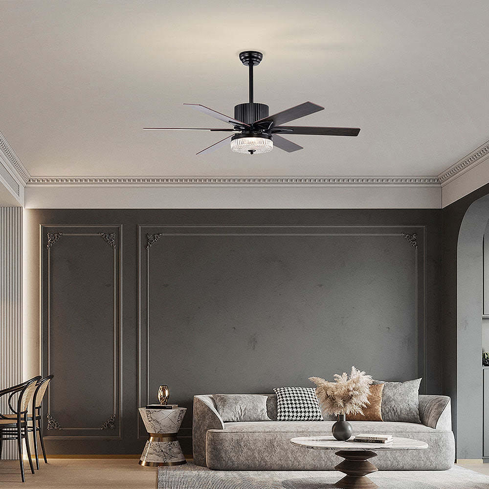 Contemporary Black Ceiling Fan With LED Light And Remote -Homdiy