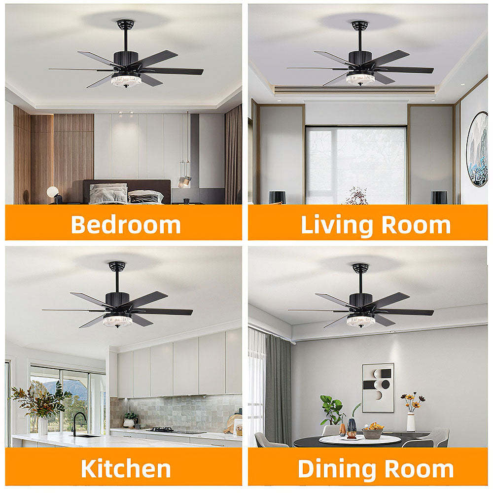 Contemporary Black Ceiling Fan With LED Light And Remote -Homdiy