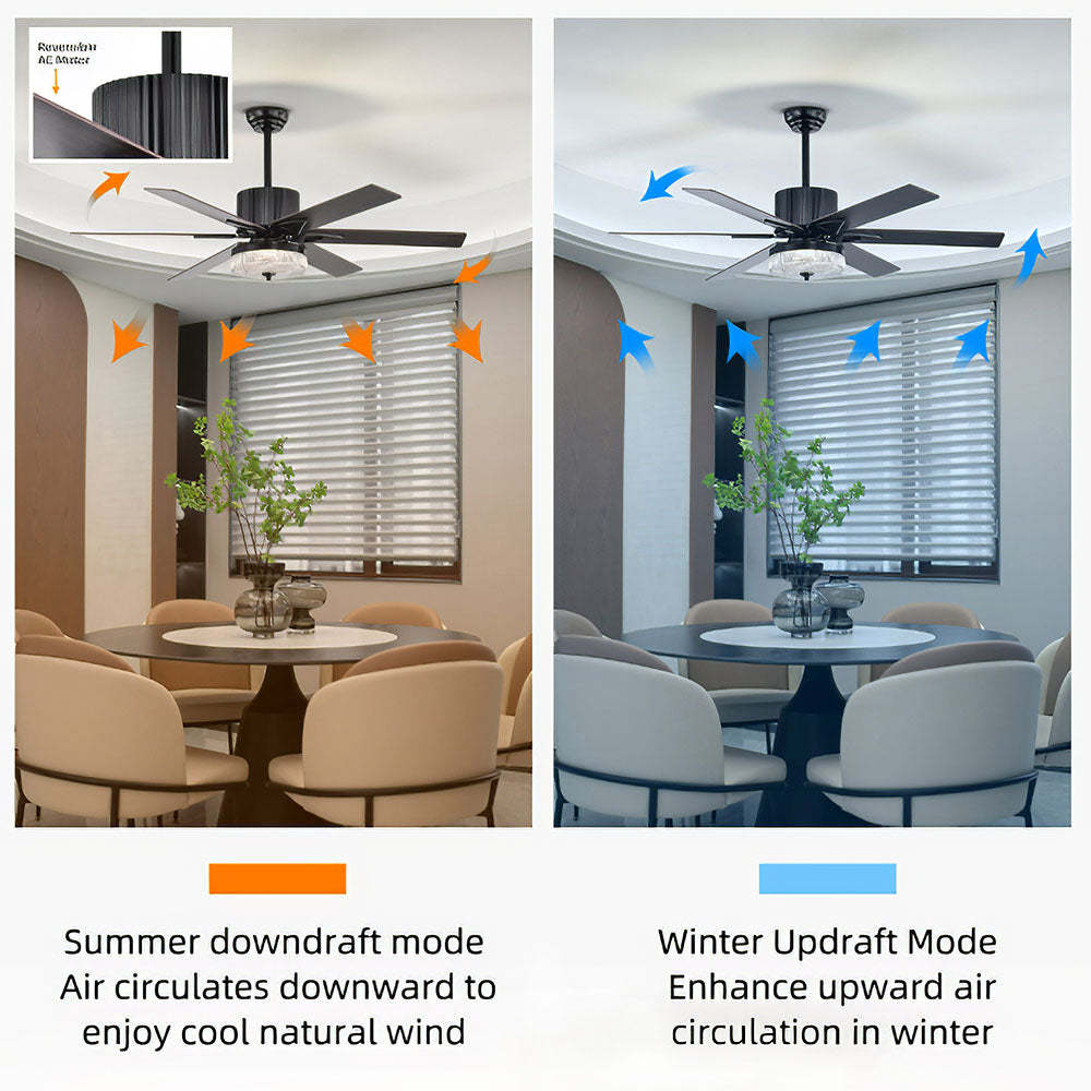 Contemporary Black Ceiling Fan With LED Light And Remote -Homdiy