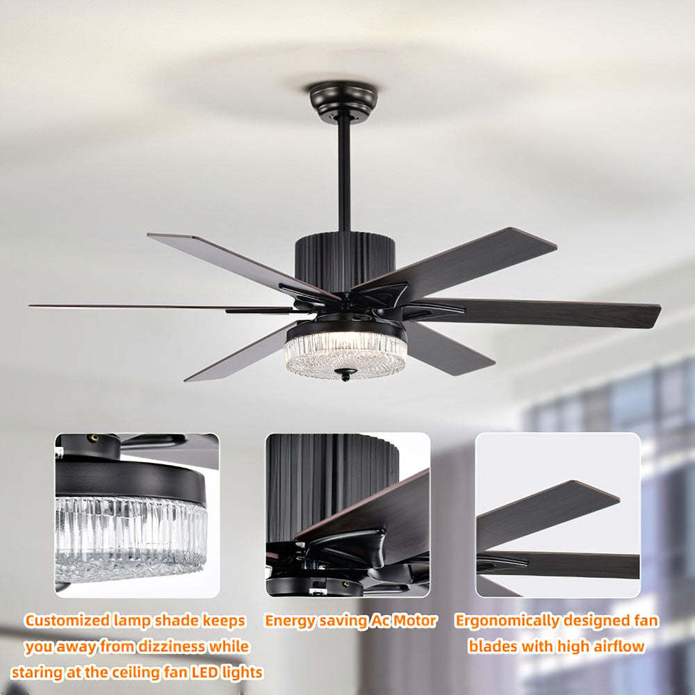 Contemporary Black Ceiling Fan With LED Light And Remote -Homdiy
