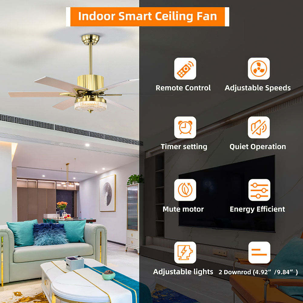 Contemporary Black Ceiling Fan With LED Light And Remote -Homdiy