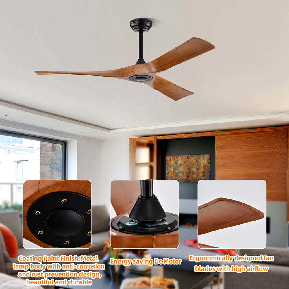 Natural Simple Wooden Ceiling Fan With No Light -Homdiy