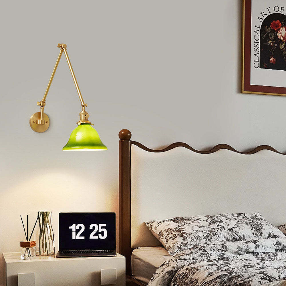 Vintage Swing Arm Adjustable Green Glass Wall Light -Homdiy