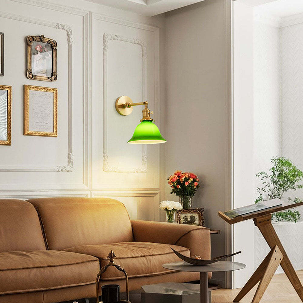 Vintage Swing Arm Adjustable Green Glass Wall Light -Homdiy