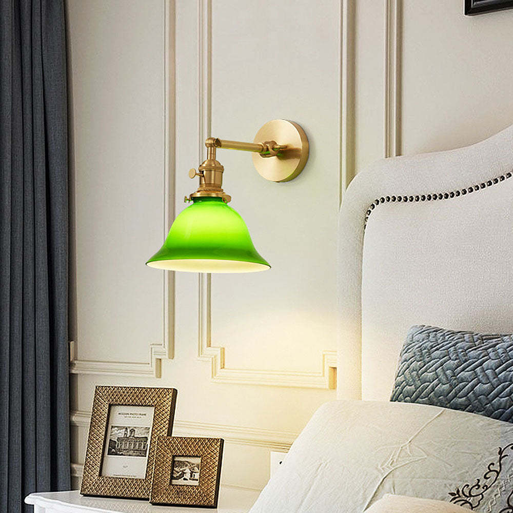 Vintage Swing Arm Adjustable Green Glass Wall Light -Homdiy