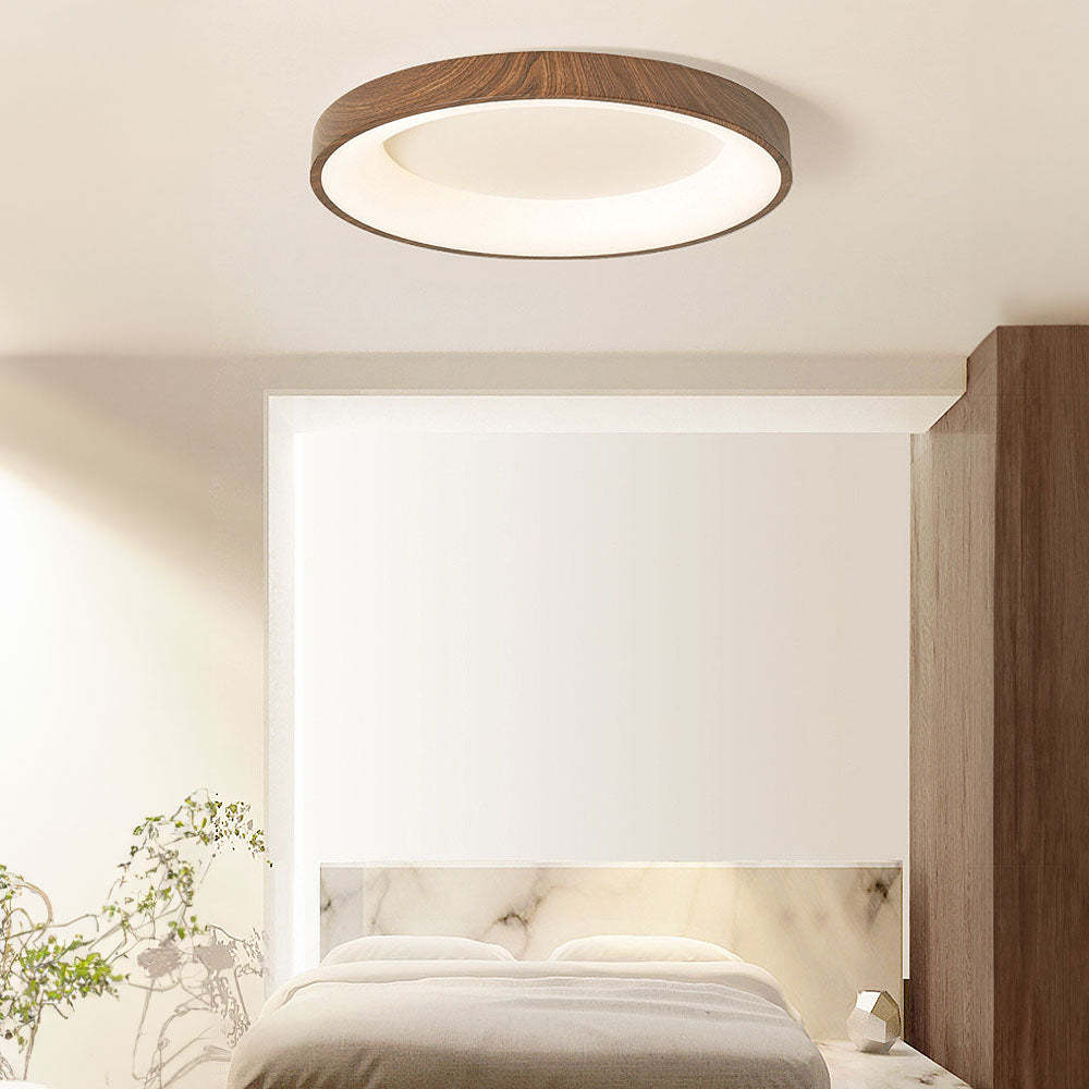 Natural Wooden Circle LED Bedroom Ceiling Light -Homdiy