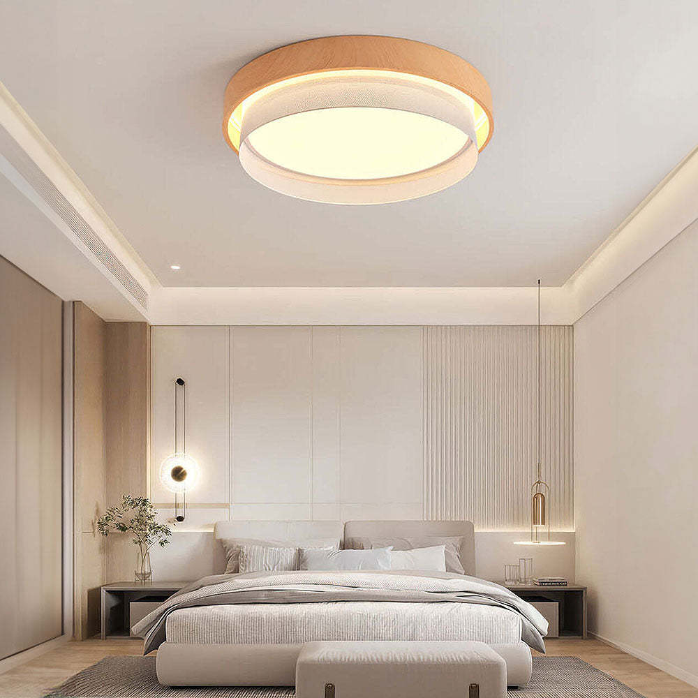 Retro Natural Round LED Bedroom Ceiling Light -Homdiy