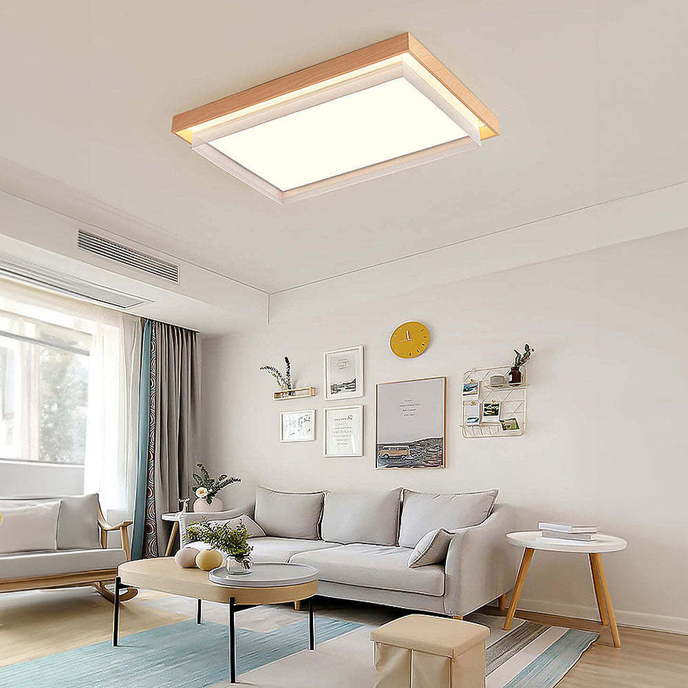 Retro Wood Square LED Living Room Ceiling Light -Homdiy