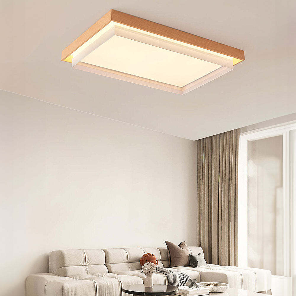 Retro Wood Square LED Living Room Ceiling Light -Homdiy