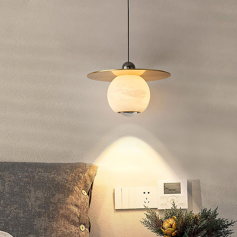 Vintage Gold Round Alabaster Pendant Lights -Homdiy