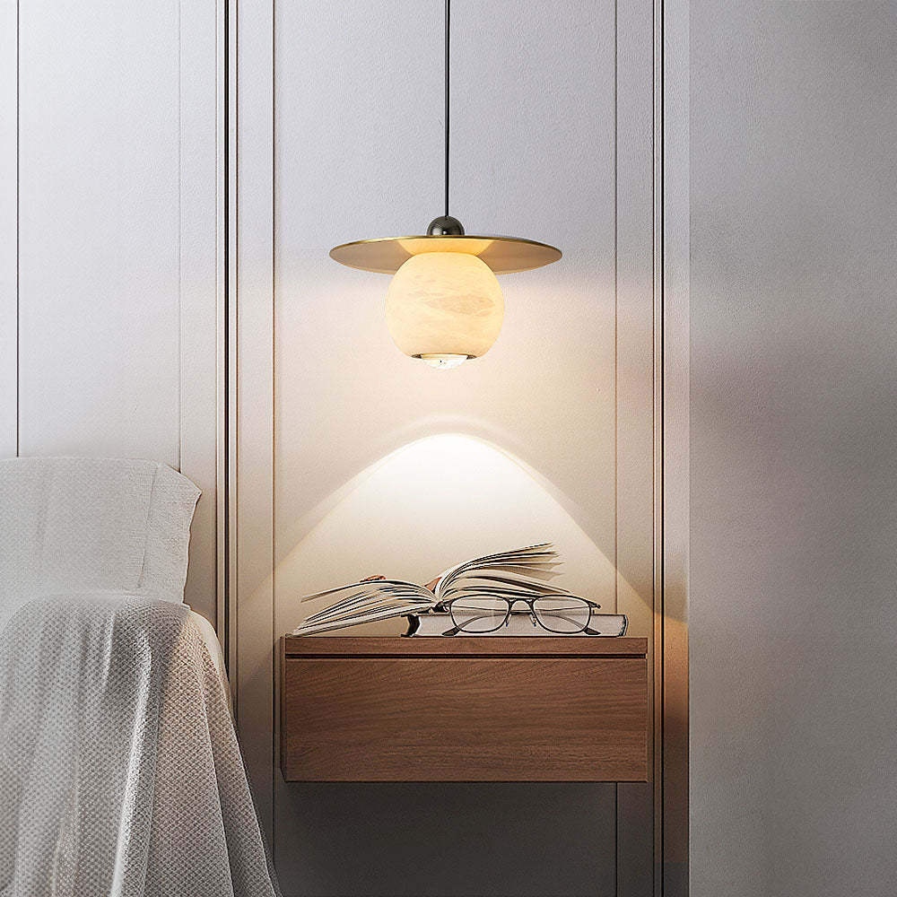 Vintage Gold Round Alabaster Pendant Lights -Homdiy