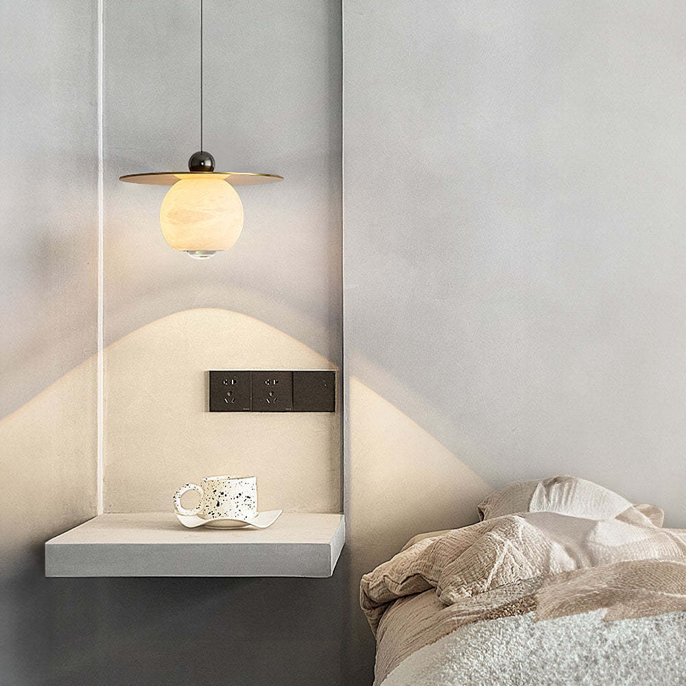 Vintage Gold Round Alabaster Pendant Lights -Homdiy