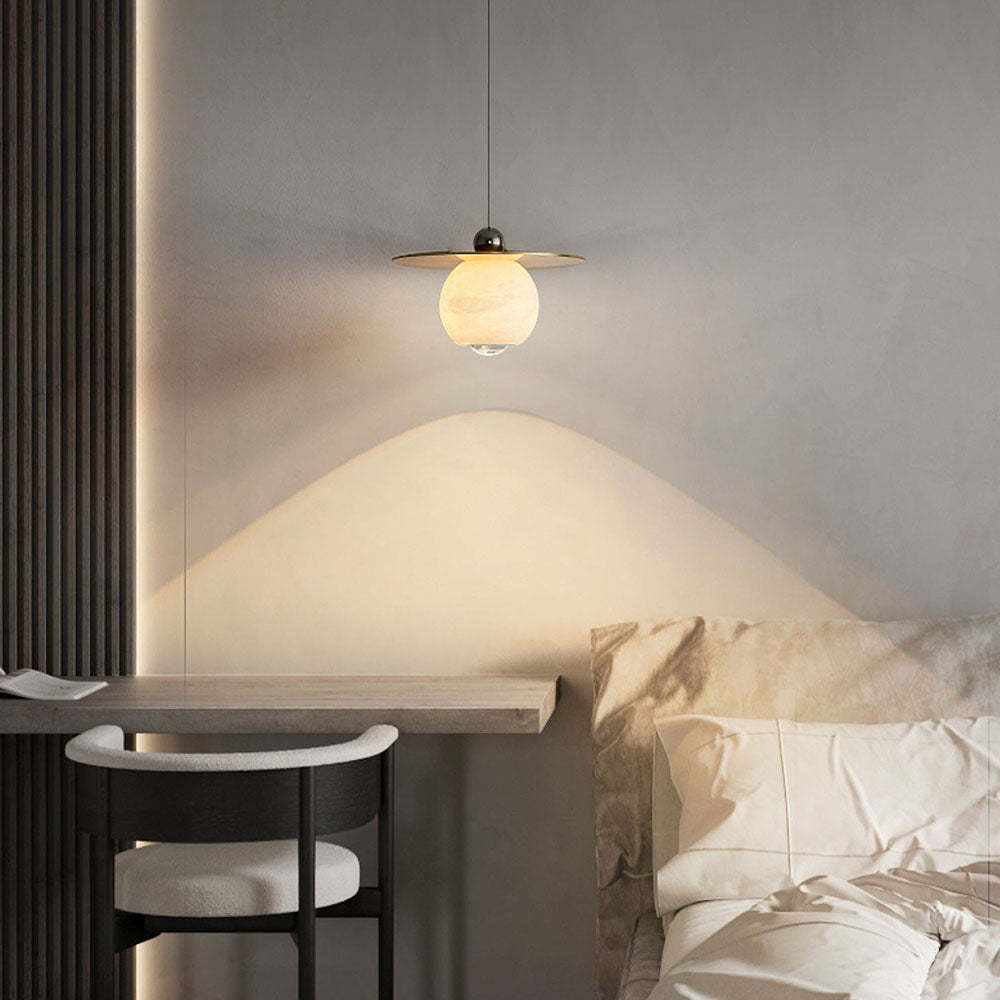 Vintage Gold Round Alabaster Pendant Lights -Homdiy