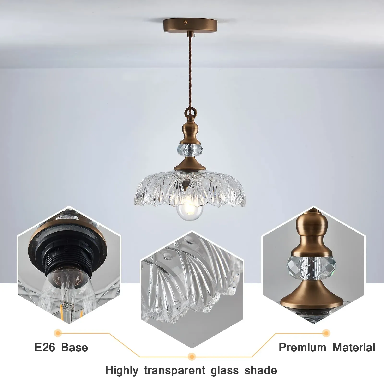 Mid-Century Plug-in Kitchen Island Glass Pendant Light