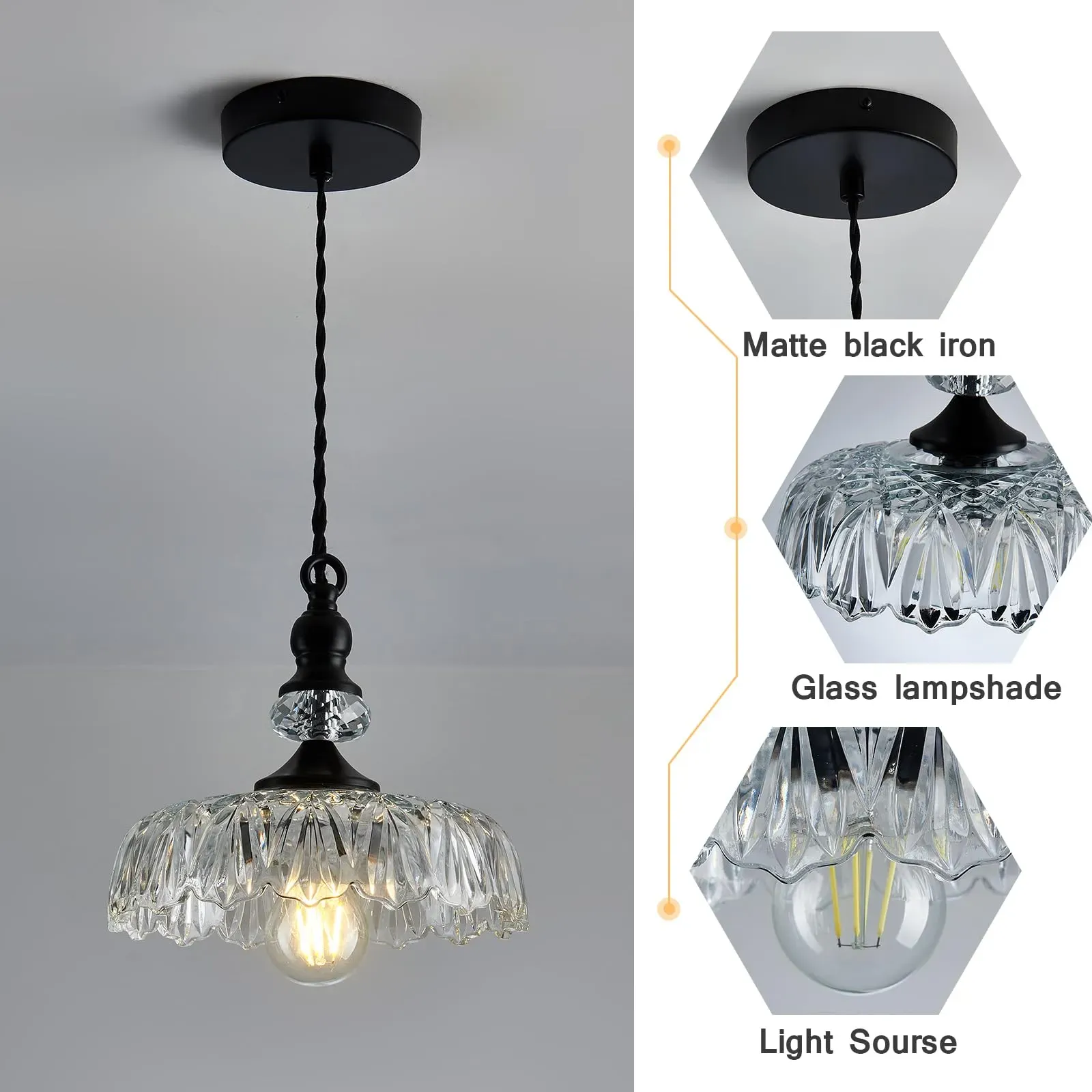 Mid-Century Plug-in Kitchen Island Glass Pendant Light