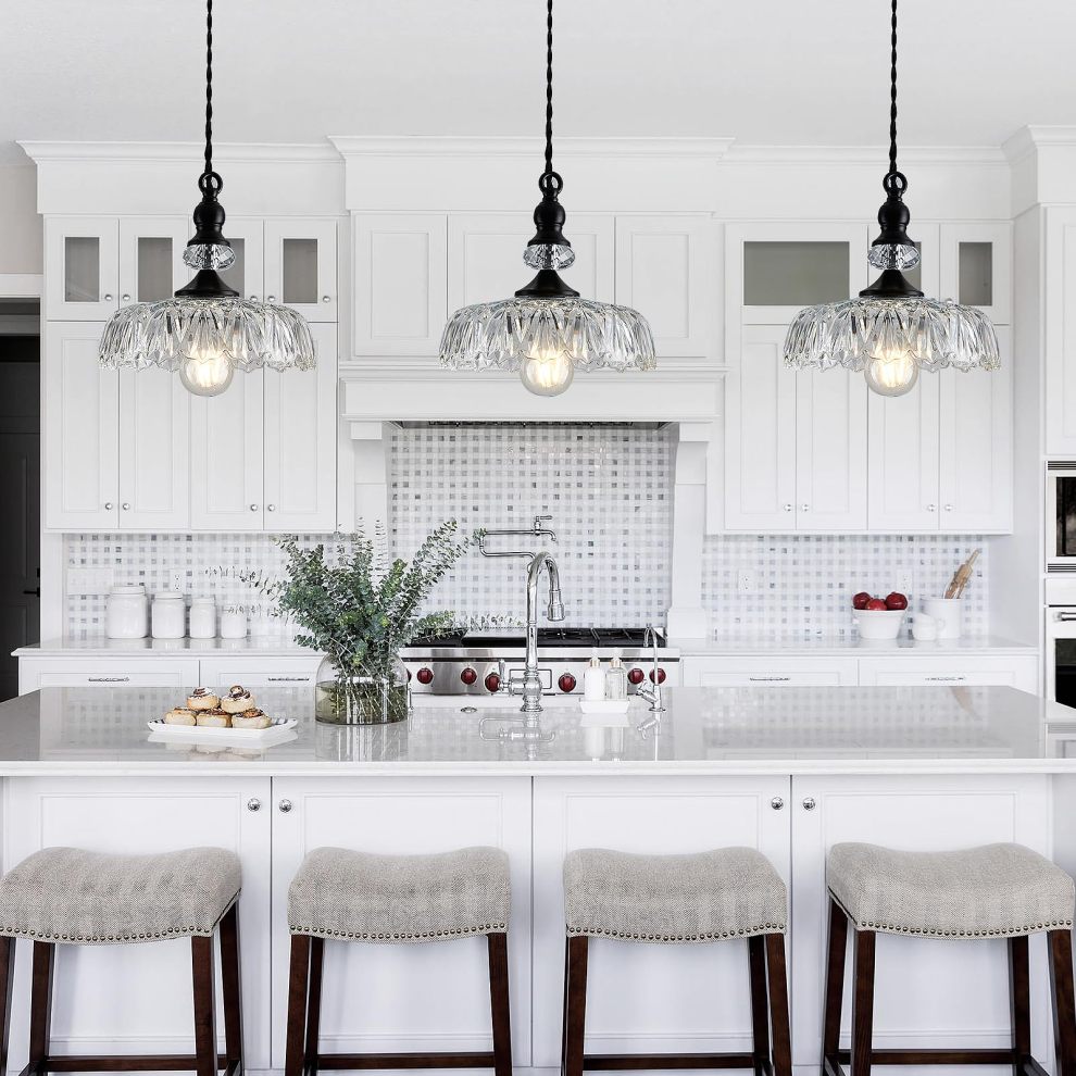 Homdiy Glass Pendant Light Vintage Farmhouse Kitchen Island Pendant ...