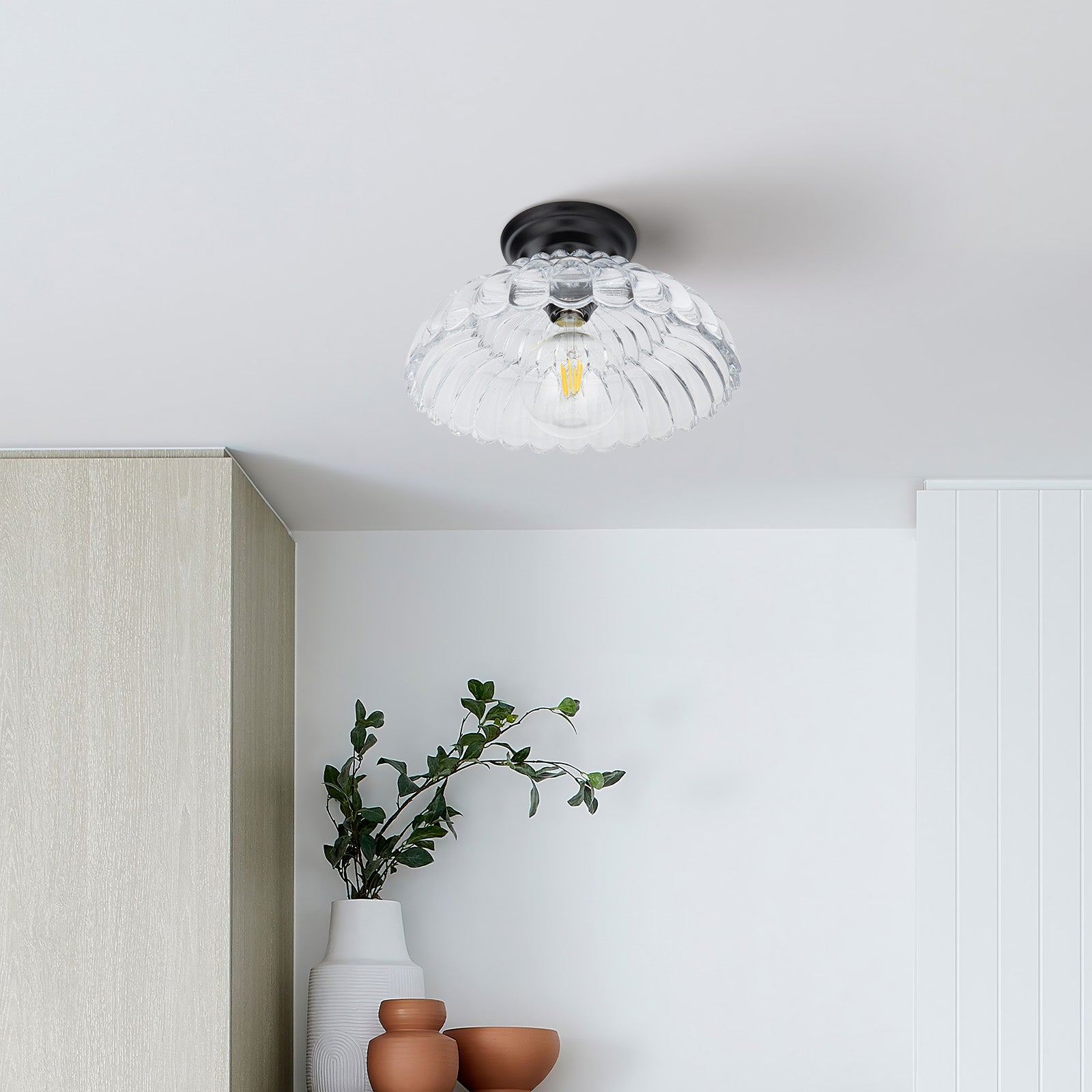 Elegance Scalloped Clear Glass Ceiling Light -Homdiy