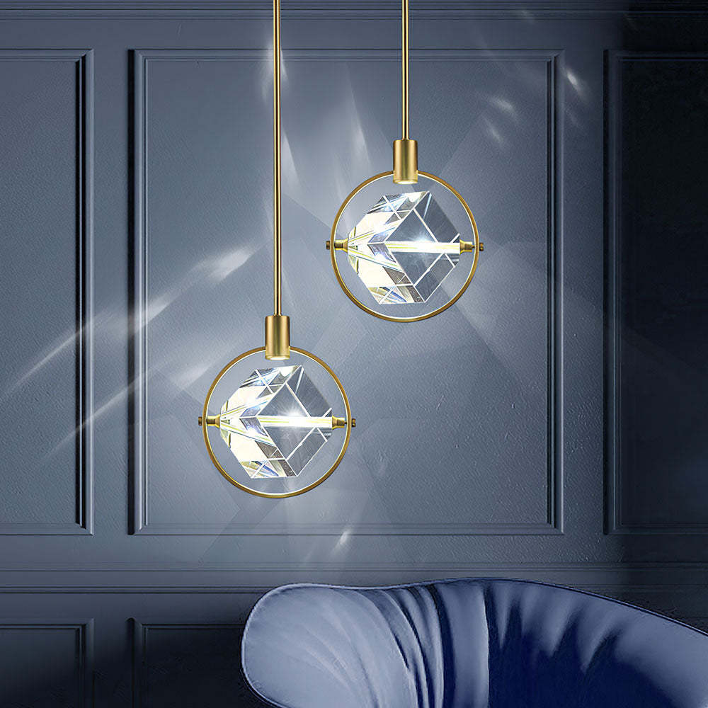 Luxury Crystal Cube Bedside Rod Pendant Light -Homdiy