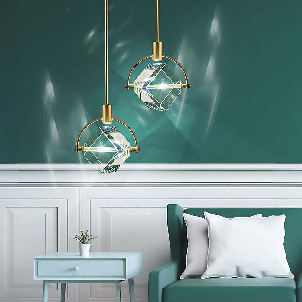 Luxury Crystal Cube Bedside Rod Pendant Light -Homdiy