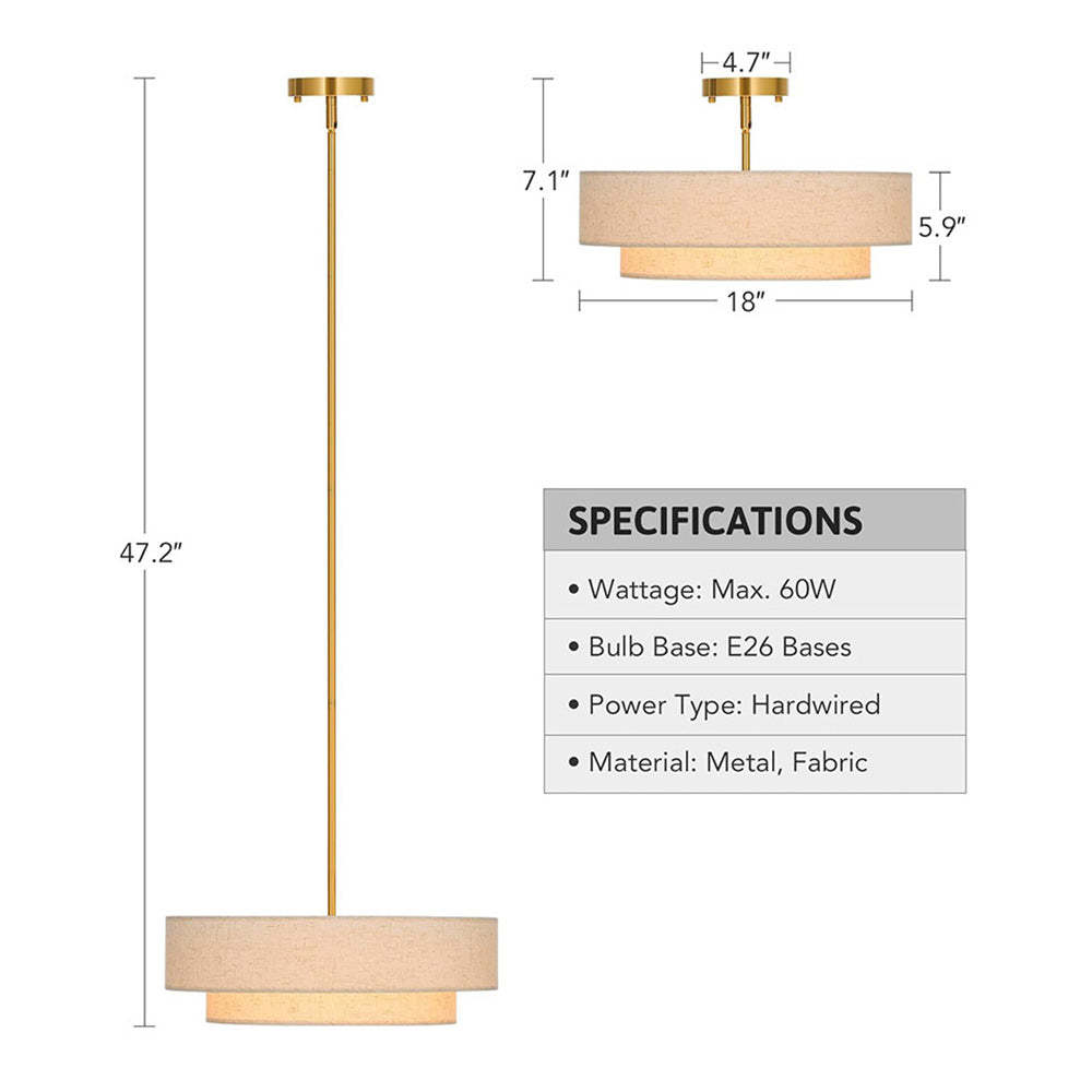 Stylish Drum Living Room Fabric Pendant Light -Homdiy