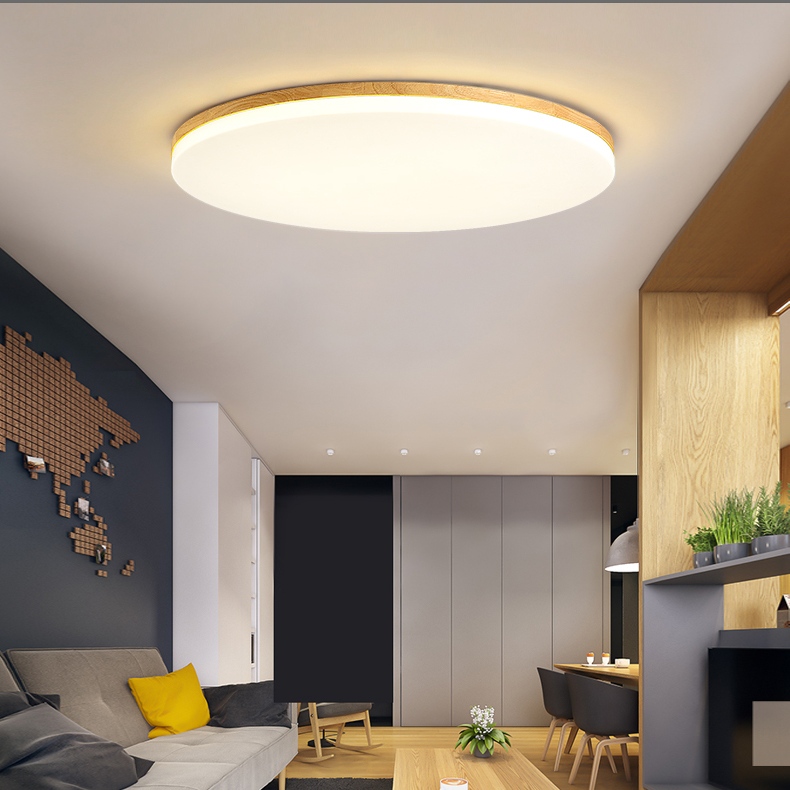 Round Wood Acrylic LED Bedroom Ceiling Lights