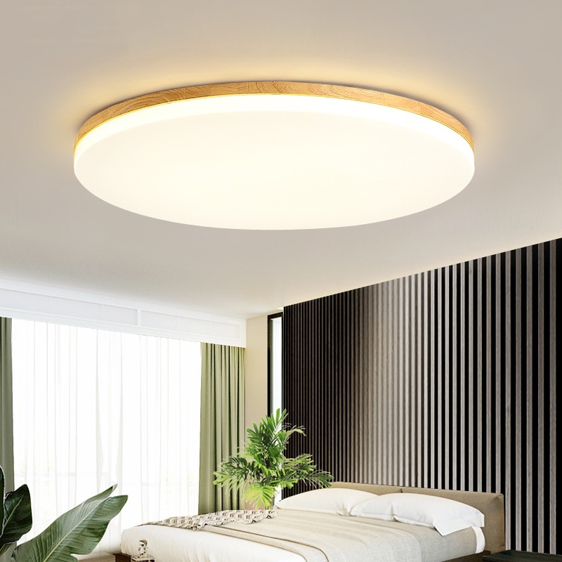Round Wood Acrylic LED Bedroom Ceiling Lights