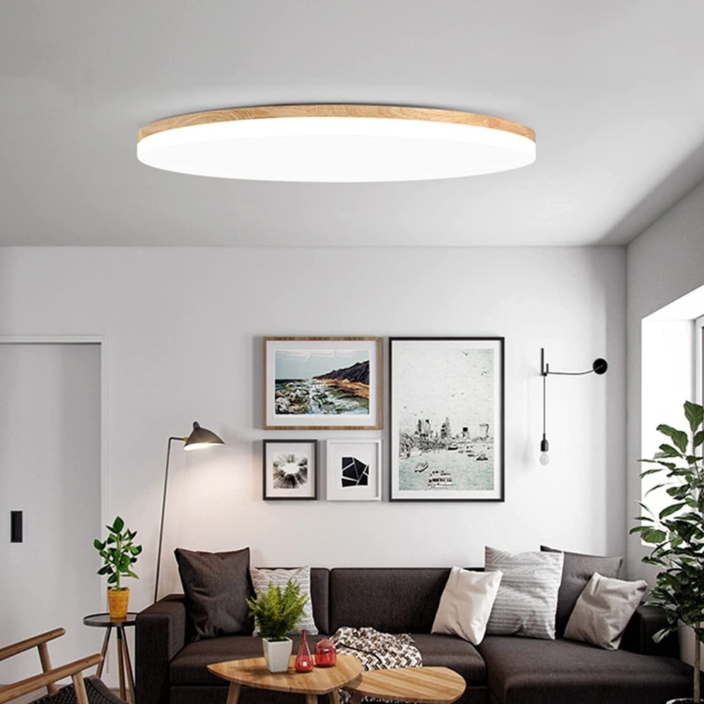 Homdiy Ceiling Light Round Wood Acrylic Flush Mount LED Ceiling Light For Bedroom