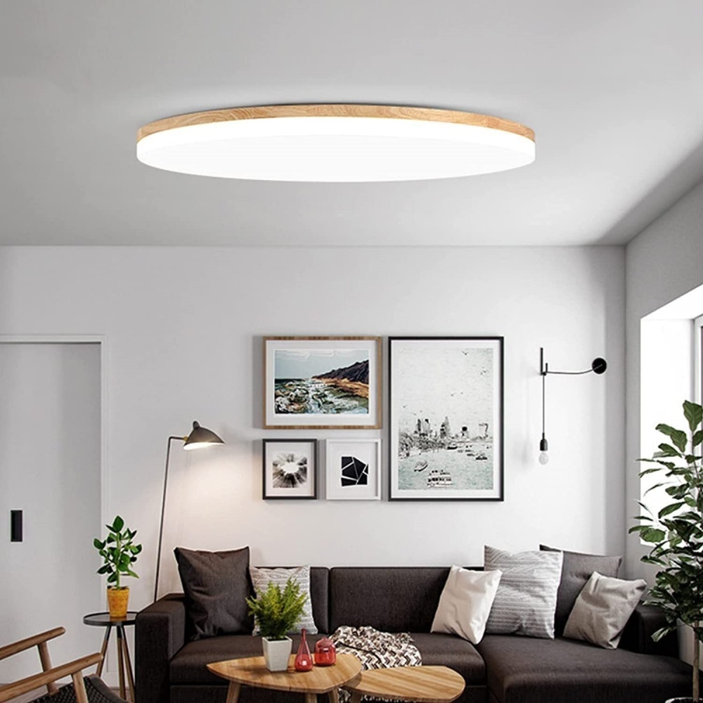 Homdiy Ceiling Light Round Wood Acrylic Flush Mount LED Ceiling Light For Bedroom