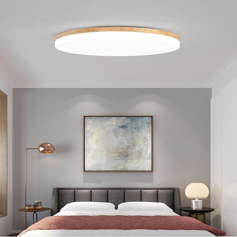 Round Wood Acrylic LED Bedroom Ceiling Lights