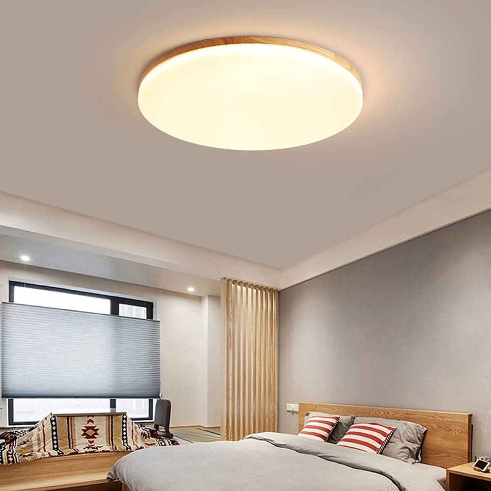 Round Wood Acrylic LED Bedroom Ceiling Lights