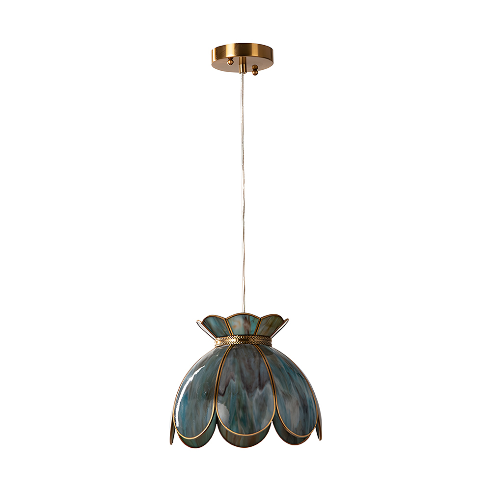 Retro Style Glass Pendant Light With Green or Gold Leaves