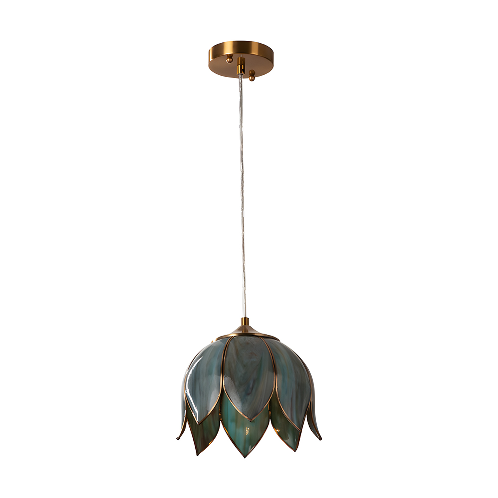 Retro Style Glass Pendant Light With Green or Gold Leaves