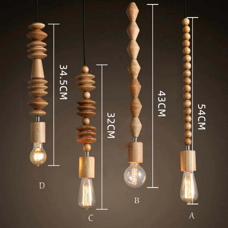 Retro Wooden Geometric Beads String Lights Hanging Pendant Lighting -Homdiy