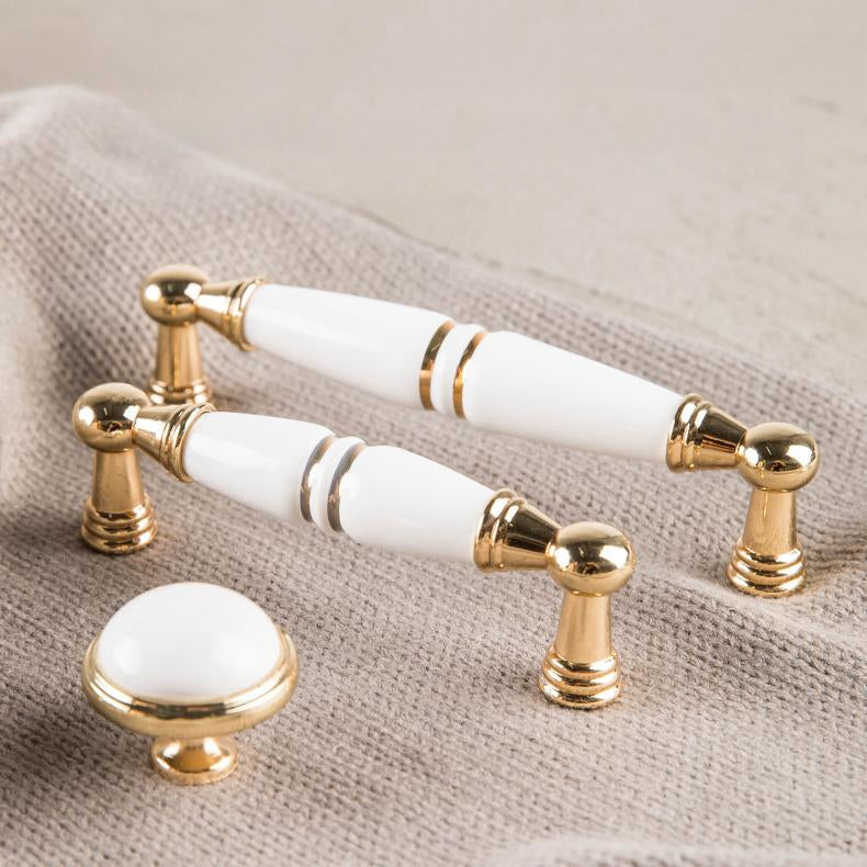 Light Luxury Gold White Creamic Kitchen Door Handles -Homdiy