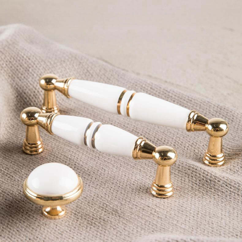 Light Luxury Gold White Creamic Kitchen Door Handles -Homdiy