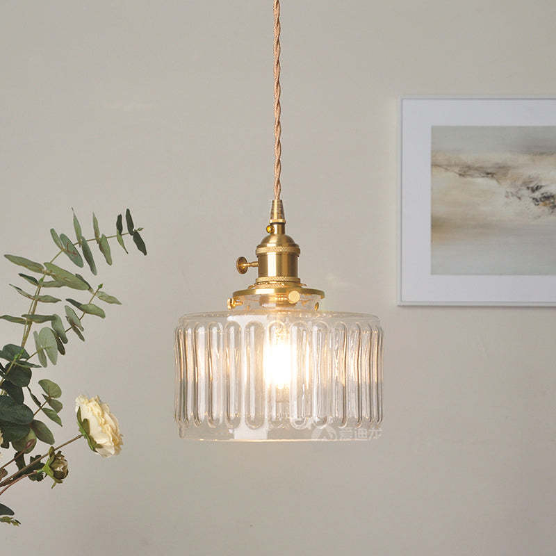 Retro Short Cylinder Wavy Glass Pendant Light -Homdiy