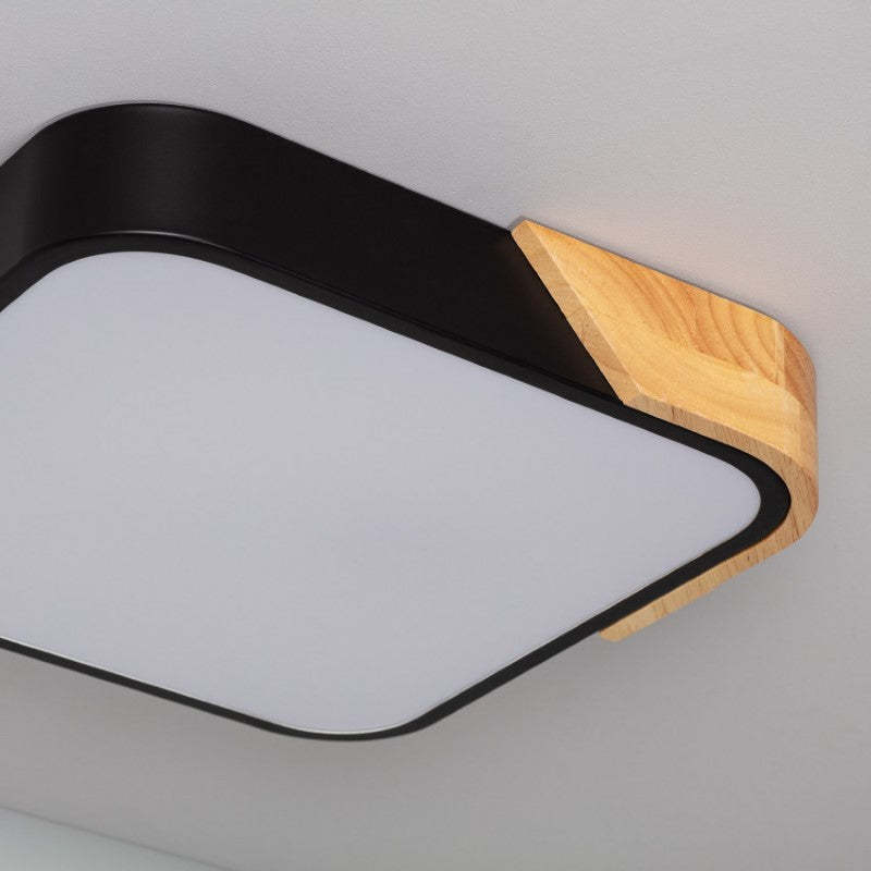 Square Wood And Metal Flush Mount LED Dimmable Ceiling Light -Homdiy