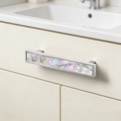 European Luxury Natural White Shell Brass Drawer Pulls