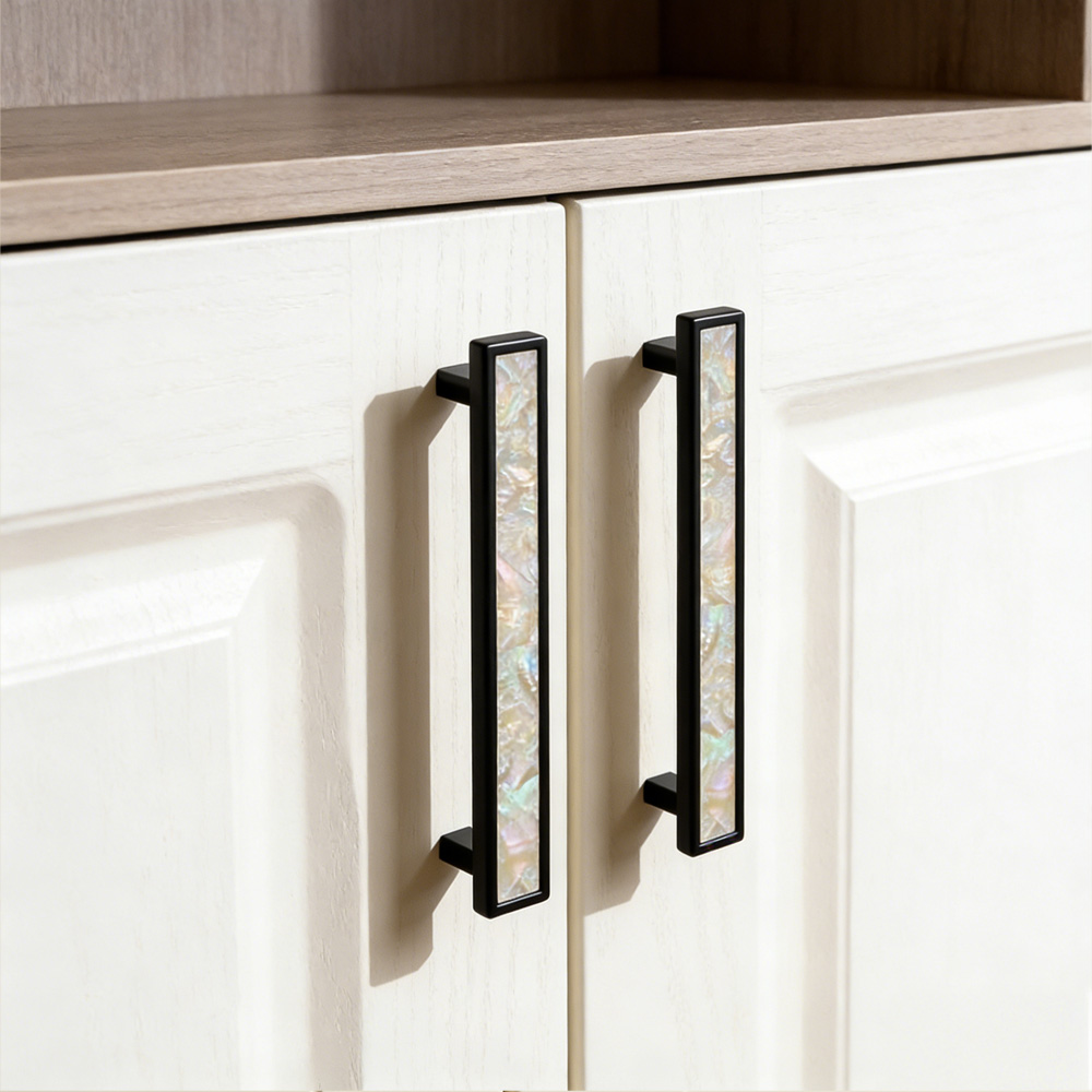 European Luxury Natural White Shell Brass Drawer Pulls