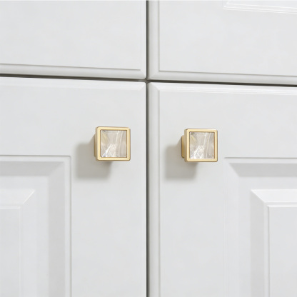 European Luxury Natural White Shell Brass Drawer Pulls