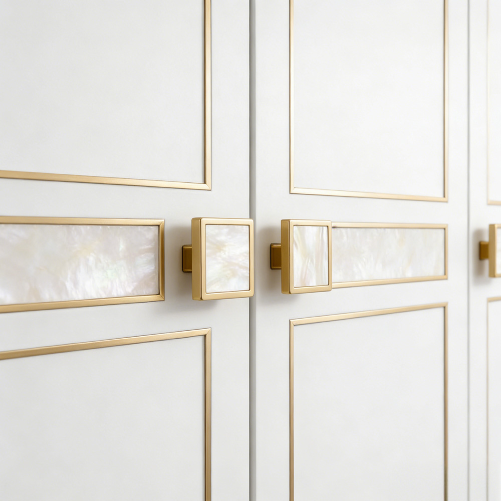 European Luxury Natural White Shell Brass Drawer Pulls