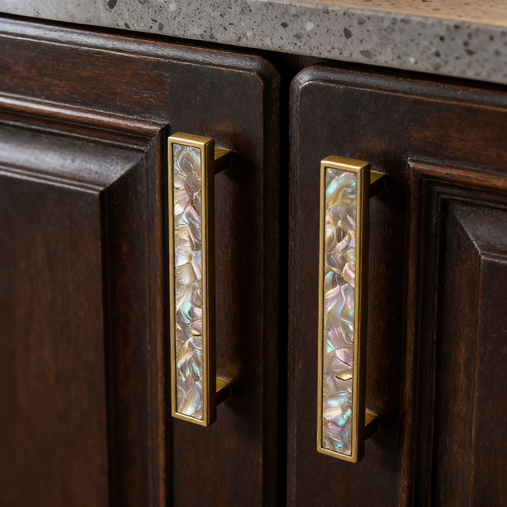 European Luxury Natural White Shell Brass Drawer Pulls