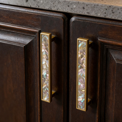 European Luxury Natural White Shell Brass Drawer Pulls