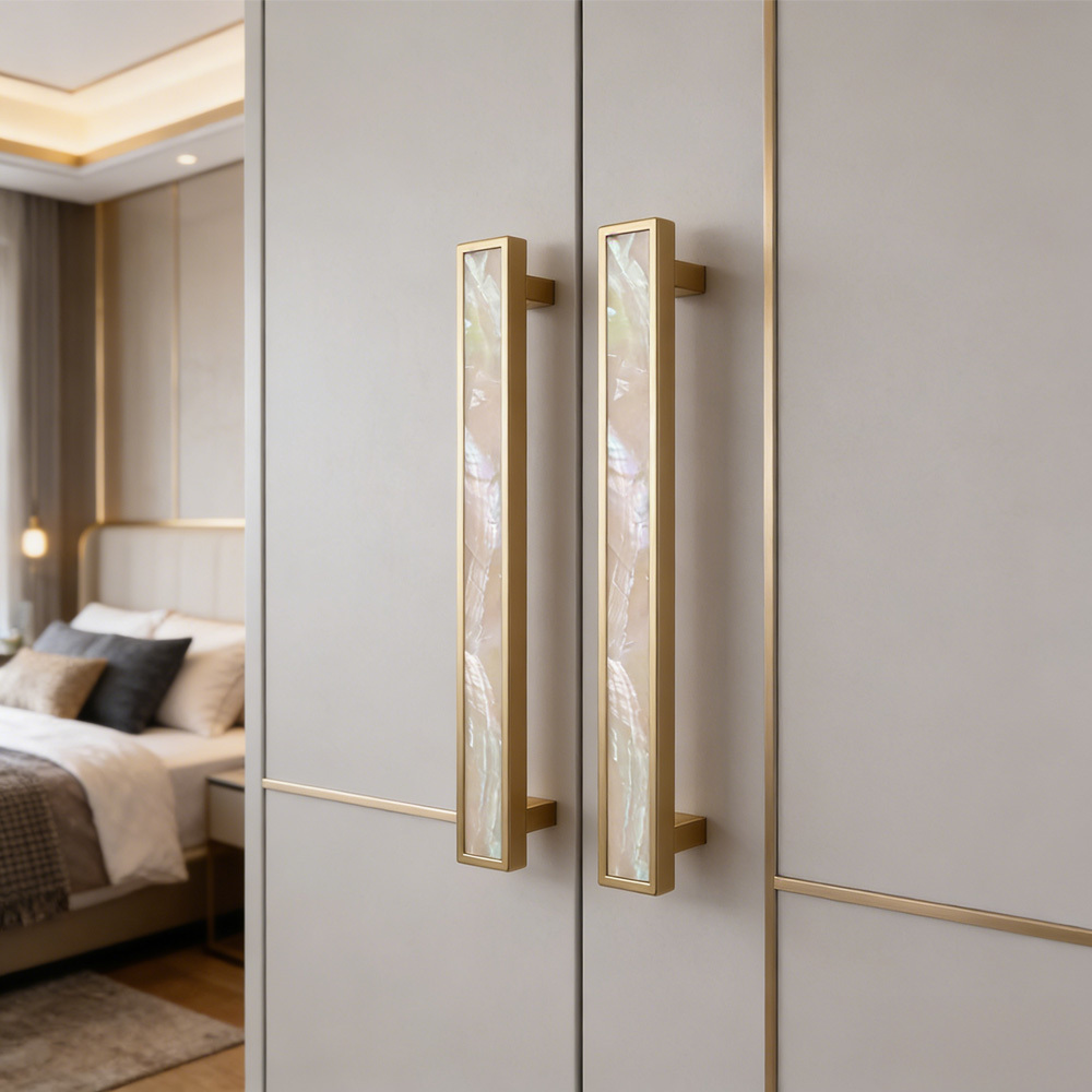 European Luxury Natural White Shell Brass Drawer Pulls