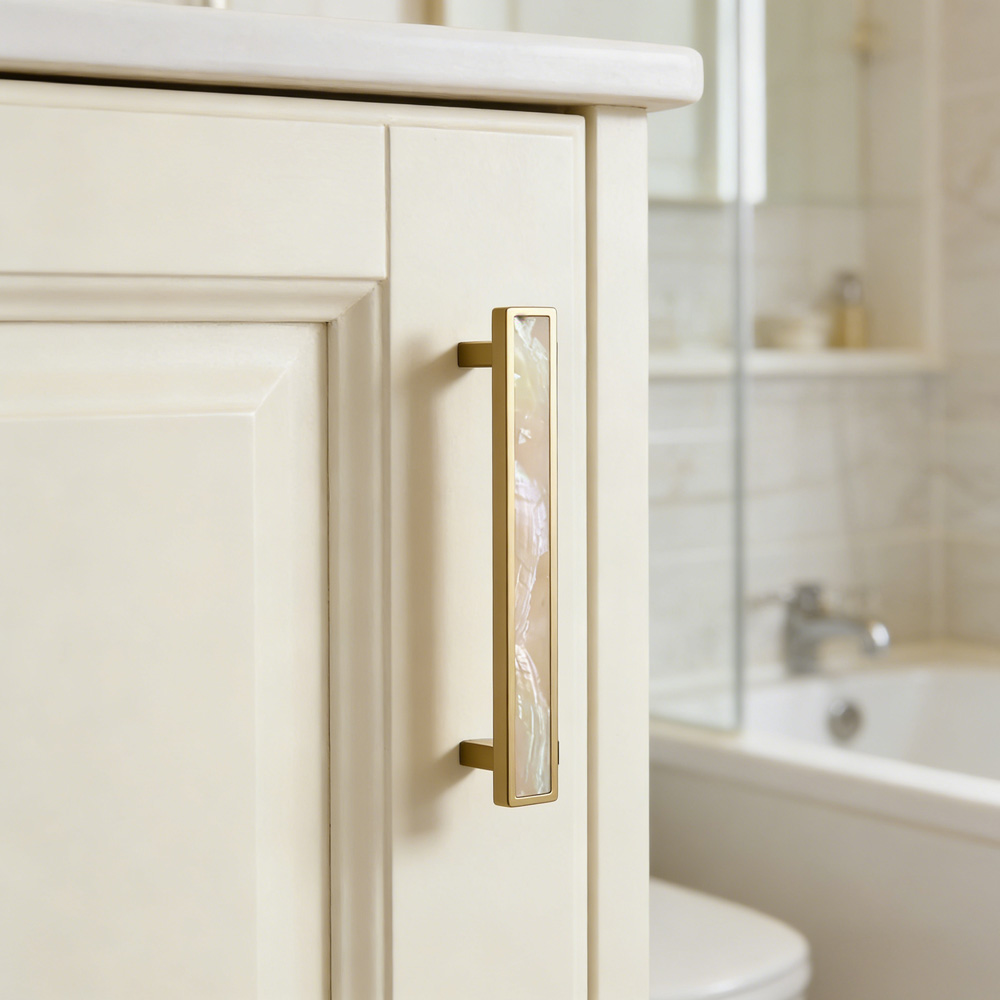 European Luxury Natural White Shell Brass Drawer Pulls