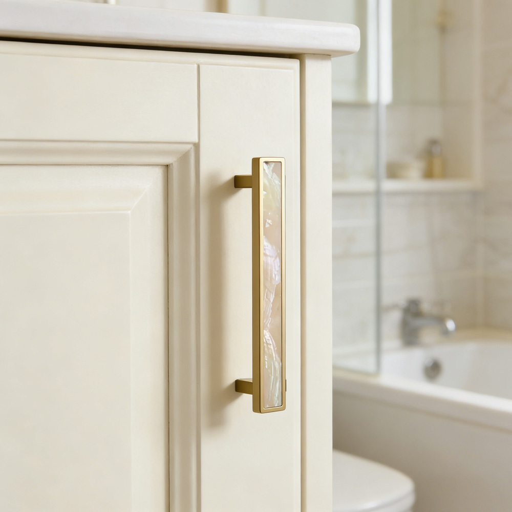 European Luxury Natural White Shell Brass Drawer Pulls