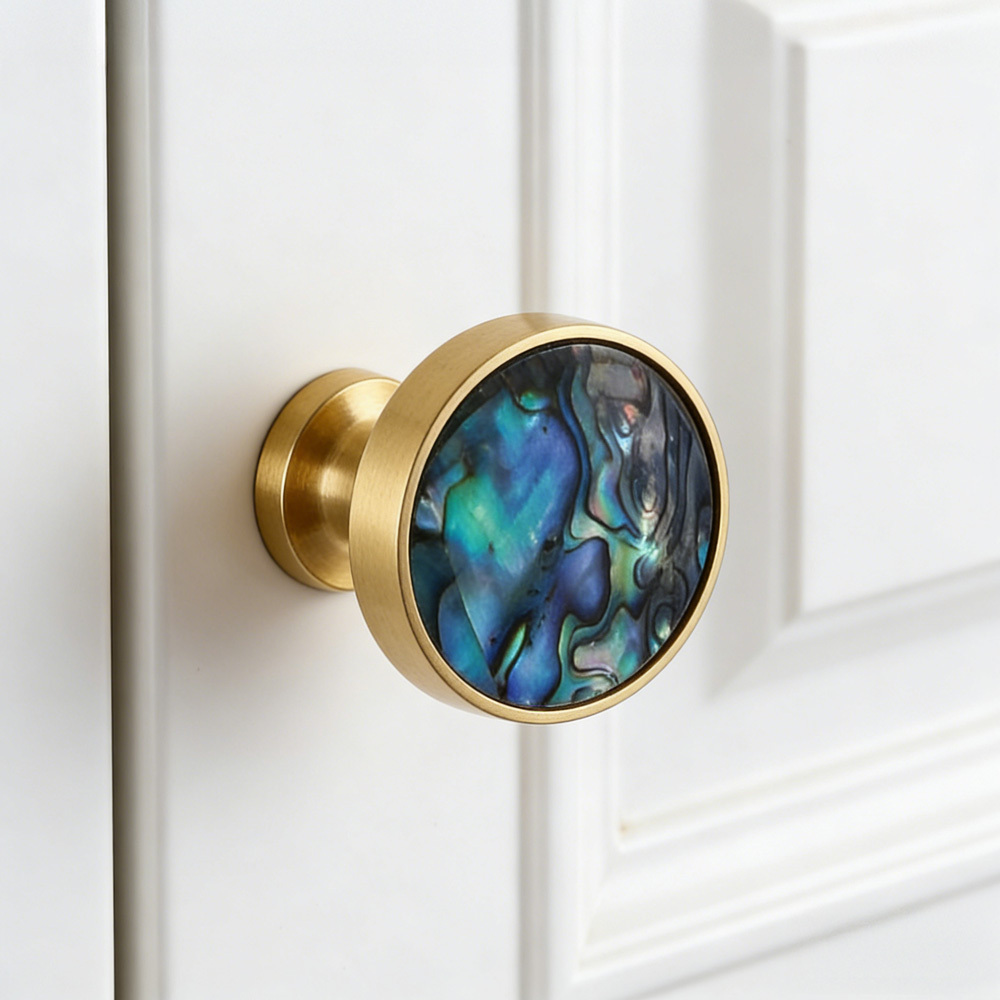 French Brass Natural Shell Drawer Knobs for Cabinets