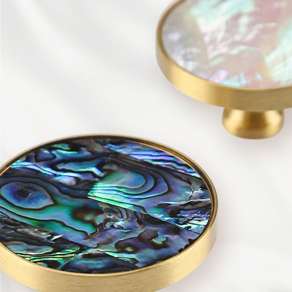 French Brass Natural Shell Drawer Knobs for Cabinets