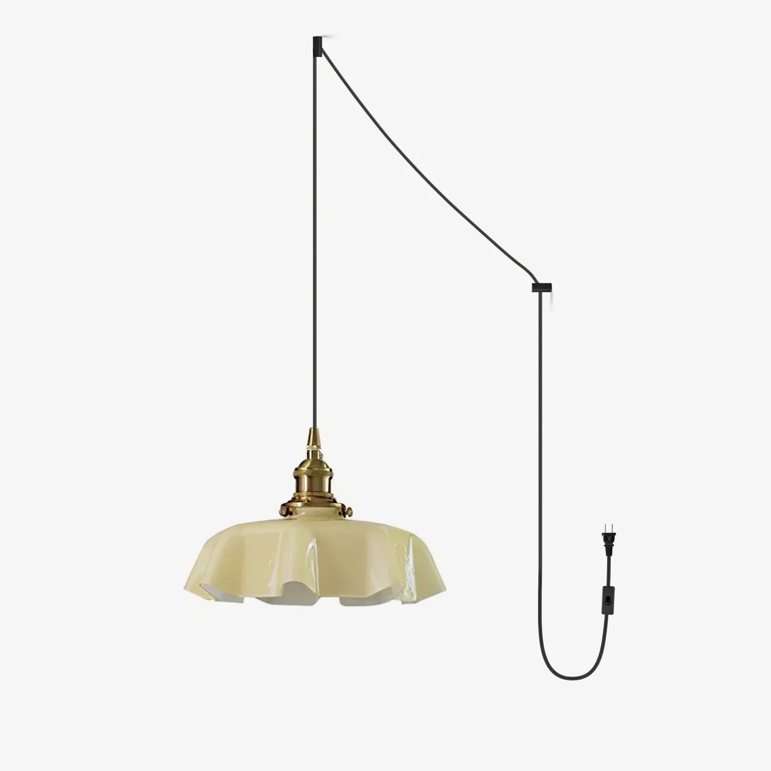 Vintage French Frilly Opaque Glass Pendant Light with ruffled draped shape